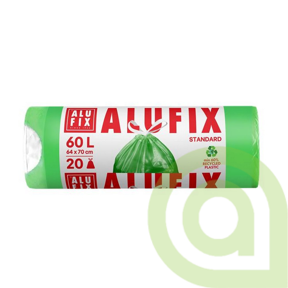 Vrece HDPE zaťahovacie, 60L, 64x71cm, 15mi zelené, 20ks