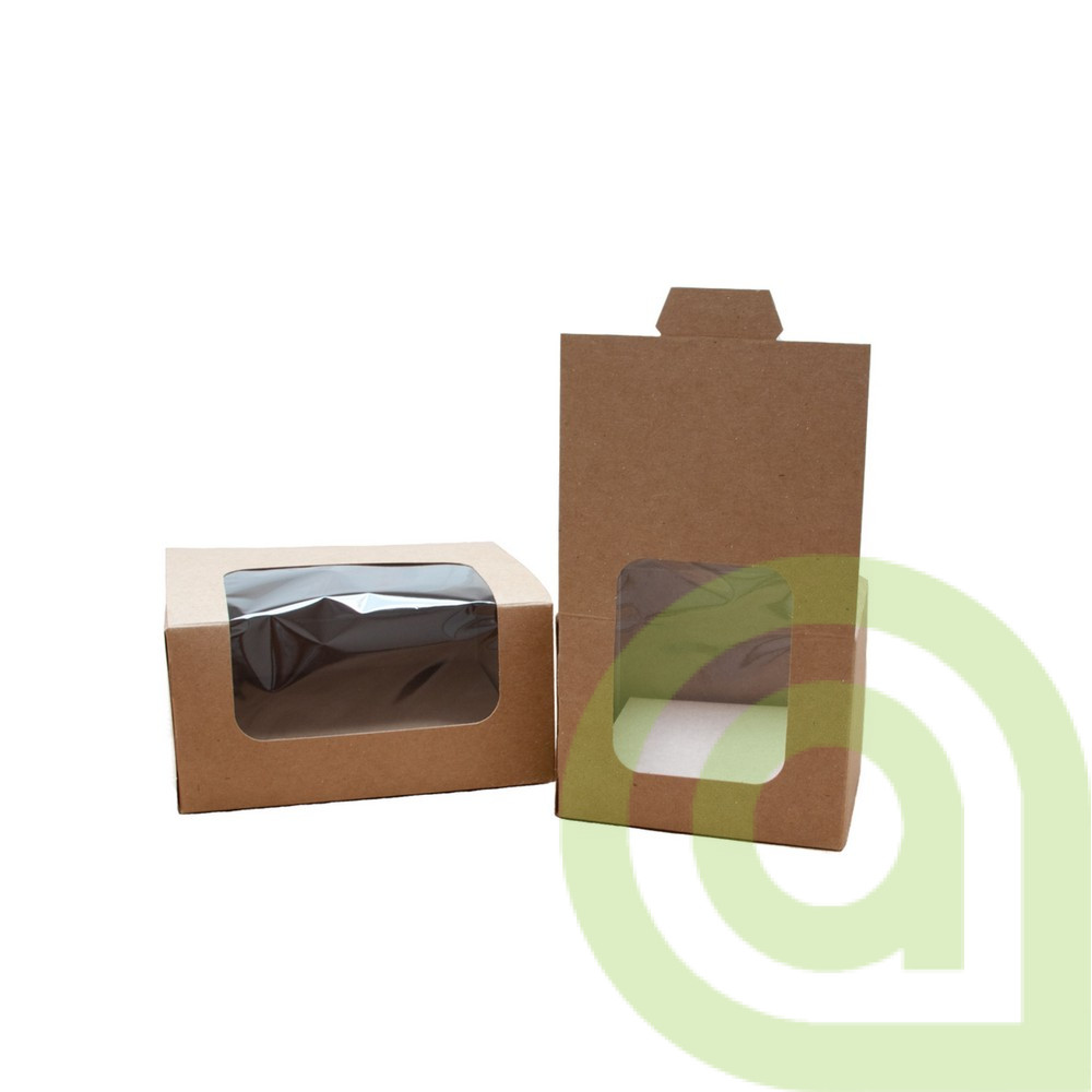 Krabicka na jedlo kraft s okienkom, kraft 13,2x13,2x6,6cm, 250ks