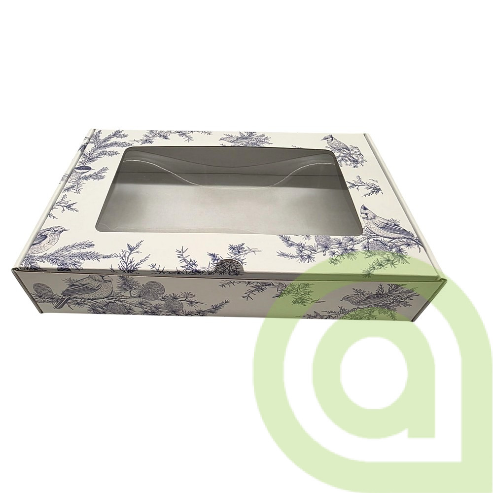 Krabička s okienkom biela s potlačí, 29,5x19,5x5,5cm, Zimná elegancia, 1ks